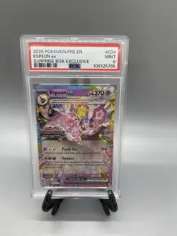 2025 Pokemon Prismatic Evolutions Espeon Ex Surprise Box Exclusive #34 PSA 9 - Image 1