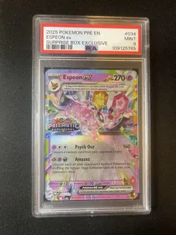 2025 Pokemon Prismatic Evolutions Espeon Ex Surprise Box Exclusive #34 PSA 9 - Image 3