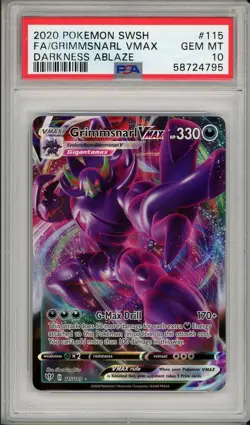 2020 Pokemon SWSH Darkness Ablaze Grimmsnarl VMAX Full Art #115 PSA 10 - Image 1