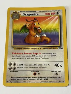 Dragonite 19/62 Base Set Series Fossil RARE Stage 2 Pokemon Card 1999 WOTC NM - Image 3