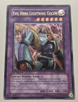 Evil Hero Lightning Golem (UTR) GLAS-EN039 1st Edition Ultimate Rare Yugioh MP - Image 2