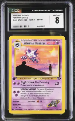 CGC 8 Sabrina's Haunter Gym Challenge 1st Edition 55/132 Pokemon Card - Image 1