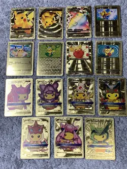 Set of 15 Pokemon Pikachu Error Front&Back Gold Foil Fan Art All 7 Cosplay Cards - Image 1