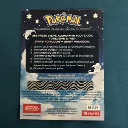 Pokemon Scarlet And Violet Shiny Koraidon or Miraidon Code UNSCRATCHED - Image 2