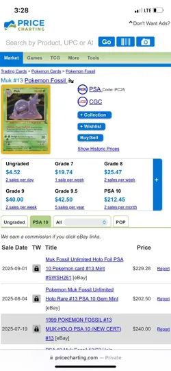 Muk 13/62 Fossil Holo GRADED 10 GEM MINT PGC Pokemon Card 1999 - Image 5
