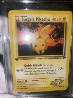Lt. Surge's Pikachu 84/132 First Edition GRADED 10 NEAR MINT PGC Pokemon Card - Image 2