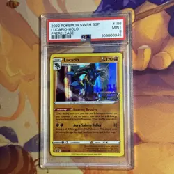 POKEMON 2022 Promo PRERELEASE LUCARIO Holo #186 PSA 9 Mint Brilliant Stars - Image 1