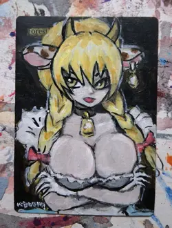 Altered Mtg Hand Painted CowGirl Maid Pinup Girl One Of A Kind Anime Forest - Image 1