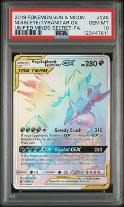 2019 Pokemon Sun & Moon Unified Minds, Sableye/Tyranitar GX Full-Art #245 PSA 10 - Image 1