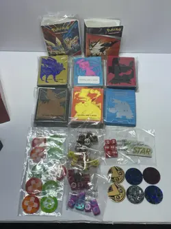 Lot Of Pokemon Dice Coins Markers card sleeves trainer box Pokemon accessories - Image 1