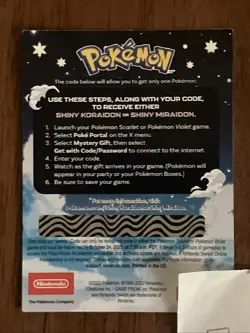 Shiny Koraidon & Shiny Moraidon GameStop Pokemon Code Card UNSCRATCHED Unused - Image 2