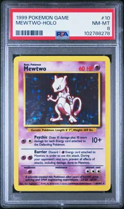 Mewtwo 10/102 Holo Base Unlimited PSA 8 NM-MT 1999 Pokemon WOTC - Vintage - Image 1