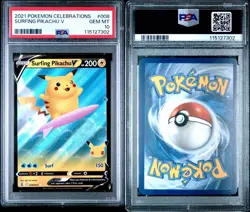 2021 POKEMON CELEBRATIONS #008 SURFING PIKACHU V PSA 10 - Image 1