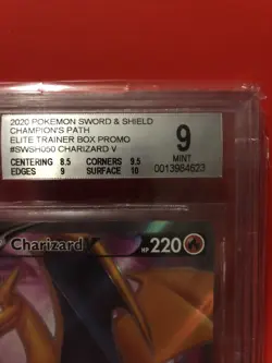 2020 Pokemon Champions Path elite ETB Promo SWSH050 Charizard V BECKETT 9 - Image 2