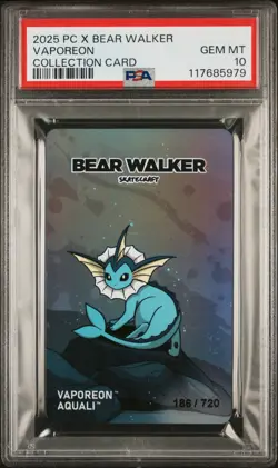 2025 POKEMON CENTER X BEAR WALKER COLLECTION CARDS VAPOREON 186/720 PSA 10 - Image 1