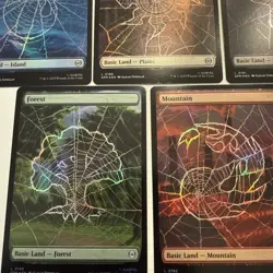 FOIL Spider-Man Full Art Basic Land Complete Set 5x SPM MTG Mint Unplayed M/NM - Image 3