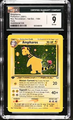 CGC 9 Ampharos Neo Revelation 1st Edition Additional Ink ERROR 1/64 Holo Pokemon - Image 1