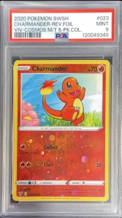 2020 POKEMON SWORD & SHIELD VIVID VOLTAGE #023 CHARMANDER-REVERSE FOIL PSA 9 - Image 1