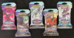 POKEMON Sword Shield CHILLING REIGN BOOSTER SLEEVE PACKS ALL 5 ARTWORK NICE! - Image 1