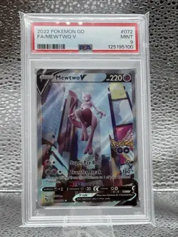 Pokemon Go Mewtwo v 2022 Full Art Rare Holo Card 072/078 TCG PSA 9 - Image 1