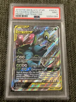 2019 POKEMON SM BLACK STAR PROMO #SM167 FULL ART/CELEBI & VENUSAUR GX PSA 9 - Image 1