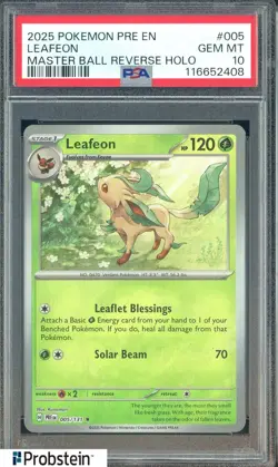 2025 Pokemon PRE EN Master Ball Reverse Holo #005 Leafeon PSA 10 GEM MINT - Image 1
