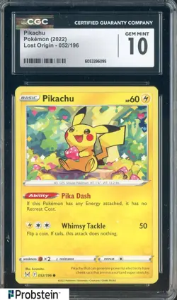 2022 Pokemon Lost Origin #052/196 Pikachu CGC 10 GEM MINT - Image 1