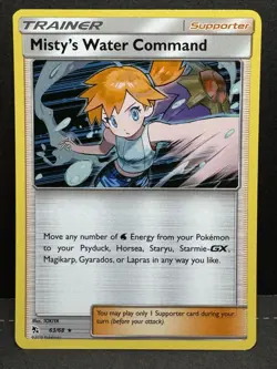 Misty's Water Command 63/68 Sun & Moon Hidden Fates Rare Holo Pokemon Card - Image 1