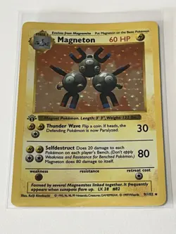 1st Edition Magneton 9/102 Base Set 1999 Shadowless Holo Rare WOTC Pokemon Card - Image 3