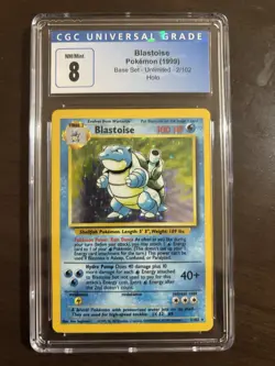 Pokemon TCG 1999 Blastoise Holo Unlimited Rare Card Base Set CGC 8 - Image 1