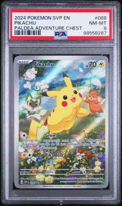 2024 Pokemon SVP Black Star Promo 088 Pikachu Paldea Adventure Chest PSA 8 - Image 1