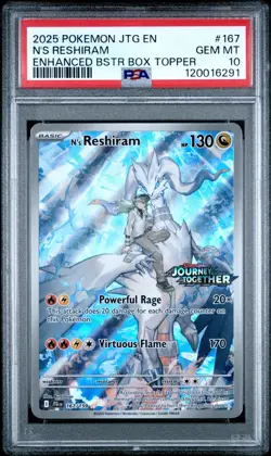 2025 POKEMON JOURNEY TOGETHER 167 N'S RESHIRAM BOX TOPPER STAMPED PSA 10 - Image 1