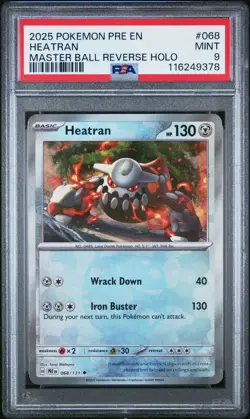 2025 POKEMON PRE EN-PRISMATIC EVOLUTIONS MASTER BALL REVERSE HOLO HEATRAN PSA 9 - Image 1
