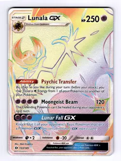 Lunala GX (Secret) Sun & Moon Base Set #153 (2017) Secret Rare NM Pokemon - Image 1