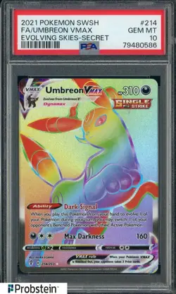 2021 Pokemon SWSH Evolving Skies Secret #214 Umbreon Vmax Fa PSA 10 GEM MINT - Image 1