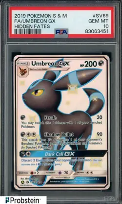 2019 Pokemon S&M Hidden Fates #SV69 Umbreon GX Full Art PSA 10 GEM MINT - Image 1