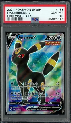 2021 Pokemon SWSH Evolving Skies #188 FA Umbreon V PSA 10 GEM MINT - Image 1