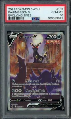 2021 Pokemon SWSH Evolving Skies #189 FA Umbreon V PSA 10 GEM MINT - Image 1