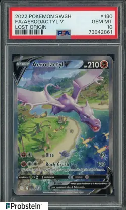2022 Pokemon SWSH Lost Origin #180 FA Aerodactyl V PSA 10 GEM MINT - Image 1