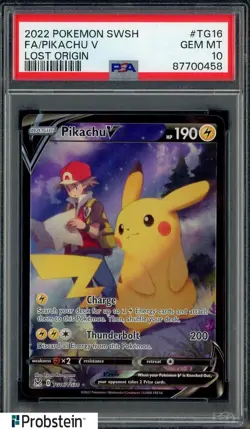 2022 Pokemon SWSH Lost Origin #TG16 Pikachu V FA PSA 10 GEM MINT - Image 1