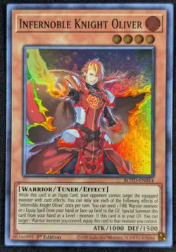 Infernoble Knight Oliver 2020 1st Ed Super Rare Holo Yugioh Card ROTD-EN014 (NM) - Image 1