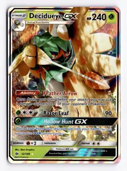 Decidueye GX 12/149 Ultra Rare - Sun& Moon Base Set Pokemon Card - Near Mint - Image 1