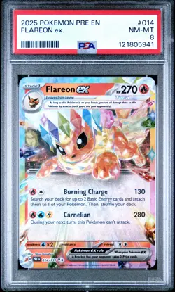 2025 POKEMON PRE EN-PRISMATIC EVOLUTIONS FLAREON ex #014 PSA 8 NM-MT - Image 1