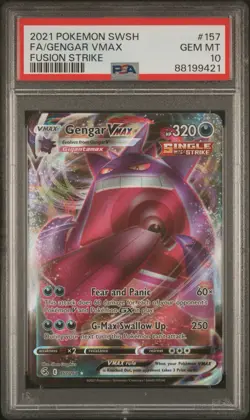 Pokemon 2021 Gengar VMAX 157/264 FA Single Strike Fusion Strike GEM MINT PSA 10 - Image 1