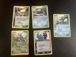 5 Holo Pokemon Cards 2003-2006, Celebi, Roselia, Lapras, Mudkip, Poochyena - Image 1