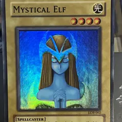 Yugioh Mystical Elf LOB-062 Super Rare Foil Shift Original Print Konami 2002 NM - Image 3