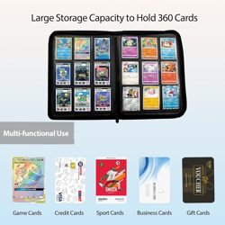 9 Pocket Trading Card Binder 360 Side Loading Pockets Albums with Zipper 3D PU L - Image 3