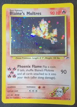 Blaine's Moltres LP SWIRL Unlimited Gym Heroes 1/132 pokemon TCG Holo - Image 1