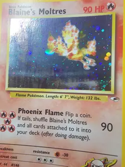 Blaine's Moltres LP SWIRL Unlimited Gym Heroes 1/132 pokemon TCG Holo - Image 3