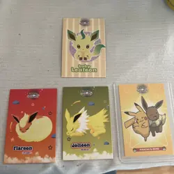 4 Card Pokemon Let’s Go Eevee Card Database Flareon, Jolteon, BabyLeafeon, - Image 1
